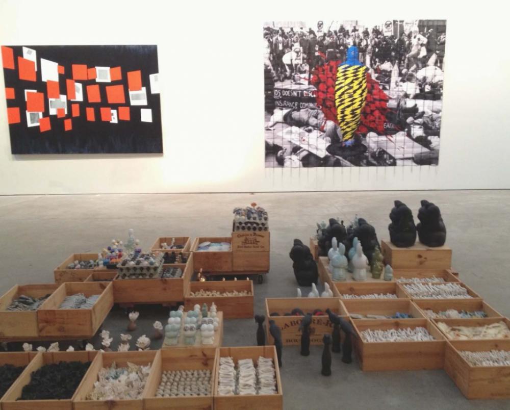 Installation view from left: David Diao (Postmasters) Hunter Reynolds (P.P.O.W) and Yoko Inoue (Momenta Art)