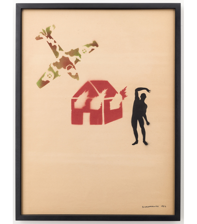 Untitled (Burning House with Camouflaged Plane and figure)