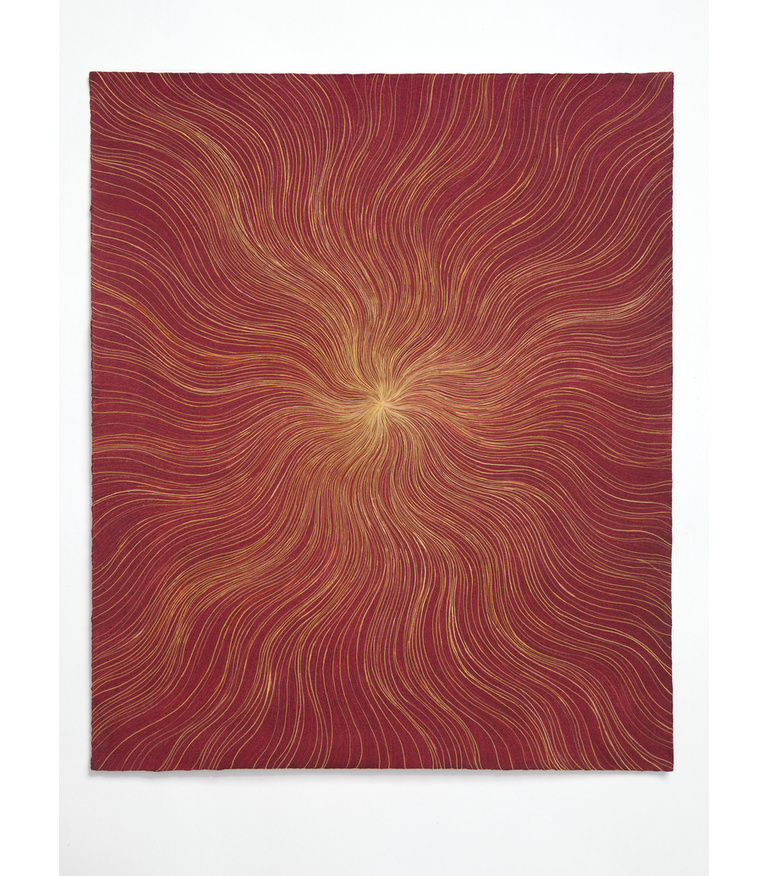 Untitled (Yellow Wavy Ray on Red)