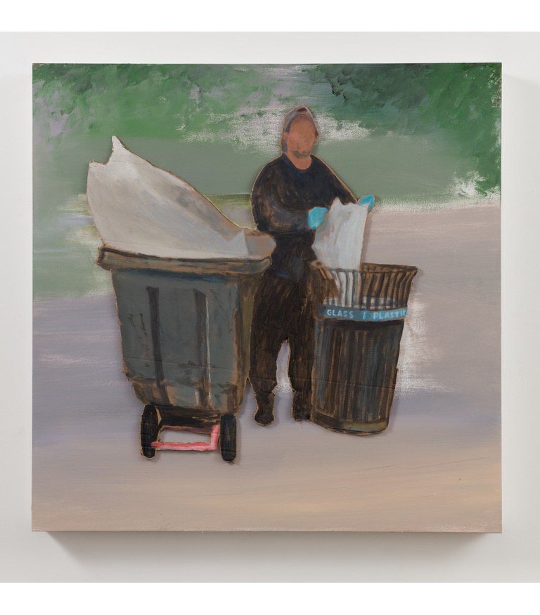 A Man Changing the Trash Bag of a Recycling Bin (Madison Square Park)