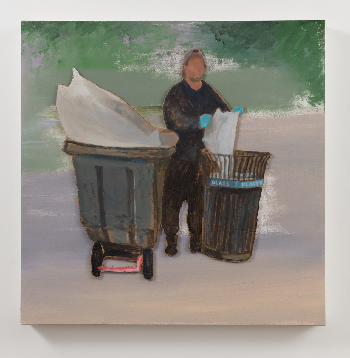 A Man Changing the Trash Bag of a Recycling Bin (Madison Square Park)